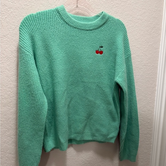 A New Day Mint Green Sweater with Cherry Embroidery Size S - Picture 1 of 6